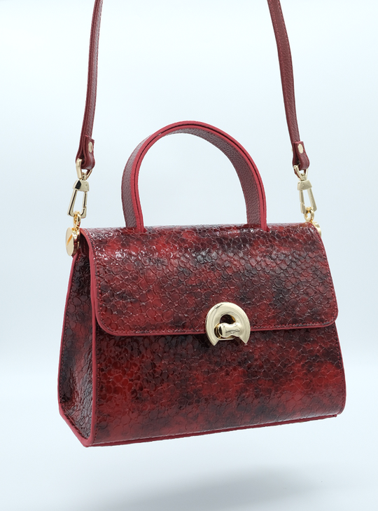 Hakiki Deri Yılan Desenli El ve Omuz Çantası