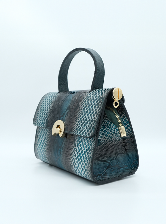 Hakiki Deri Yılan Desenli El ve Omuz Çantası