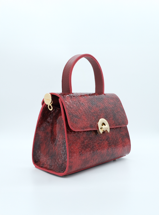 Hakiki Deri Yılan Desenli El ve Omuz Çantası