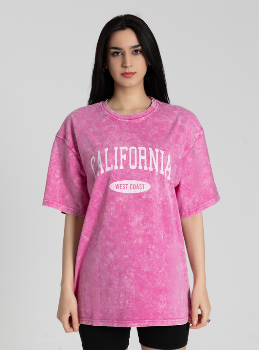 Oversize Pembe Yıkanmış Kadın Tişört