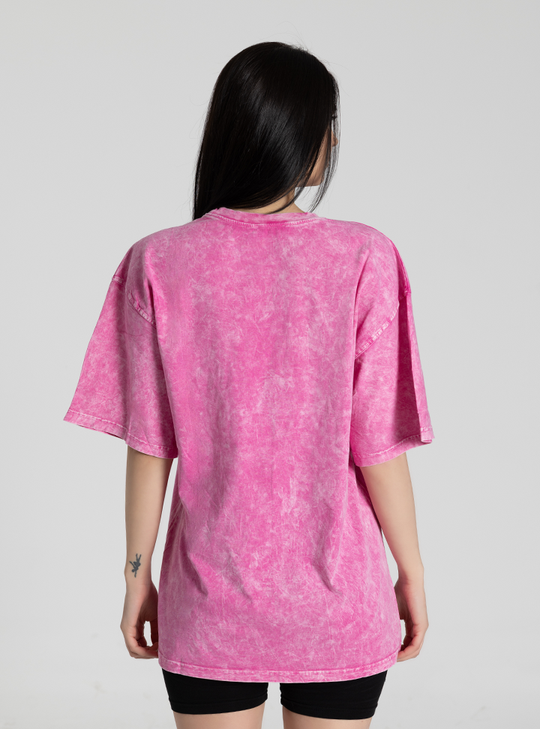 Oversize Pembe Yıkanmış Kadın Tişört