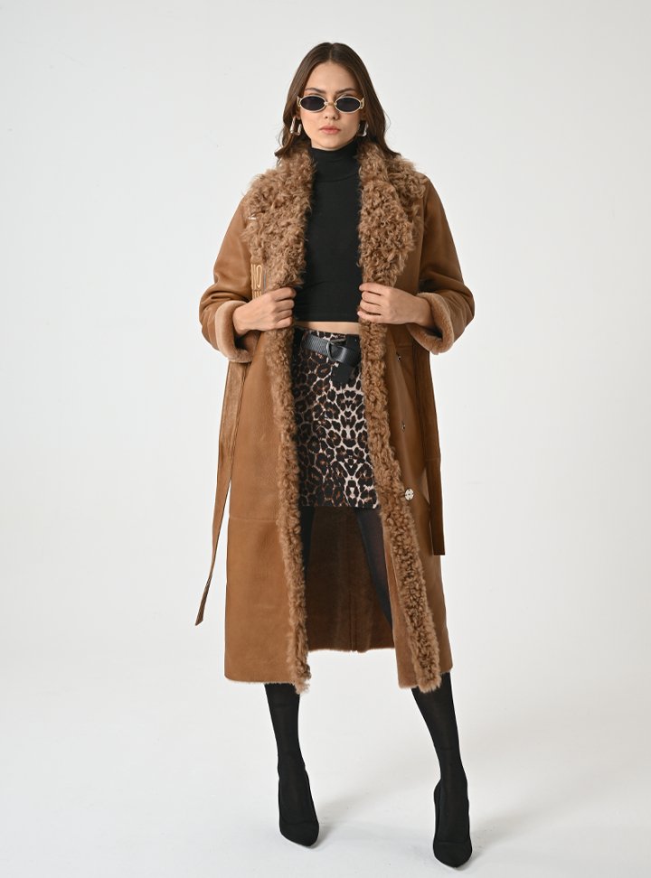 Kadın Taba Shearling Kaban - Cripp