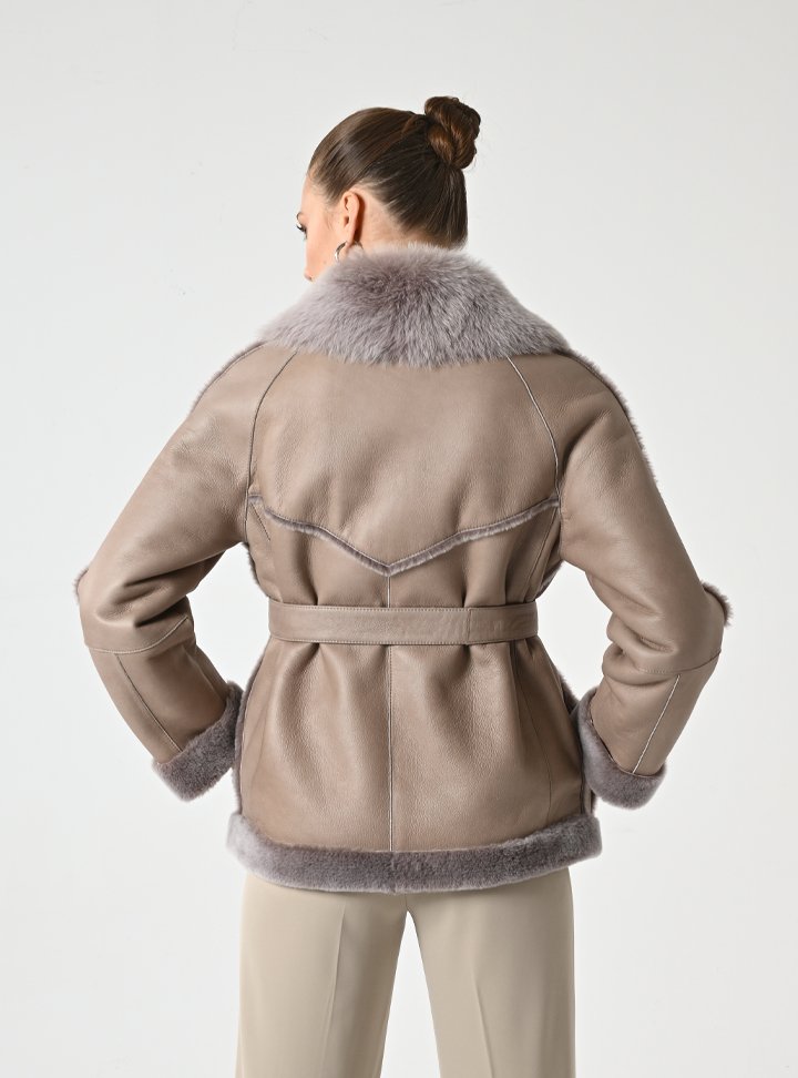 Kadın Taupe Shearling Deri Mont - Cripp